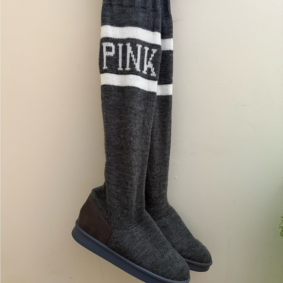 Victoria’s Secret Pink DOG SWEATER KNEE HIGH SOCK SLIPPER MUKLUK BOOT - Picture 2 of 9